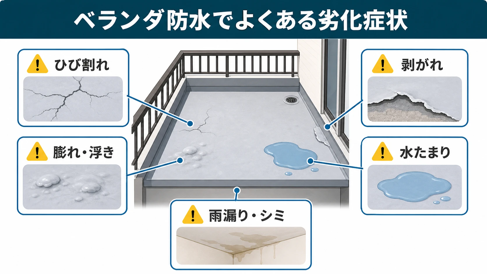 ベランダ防水でよくある劣化症状