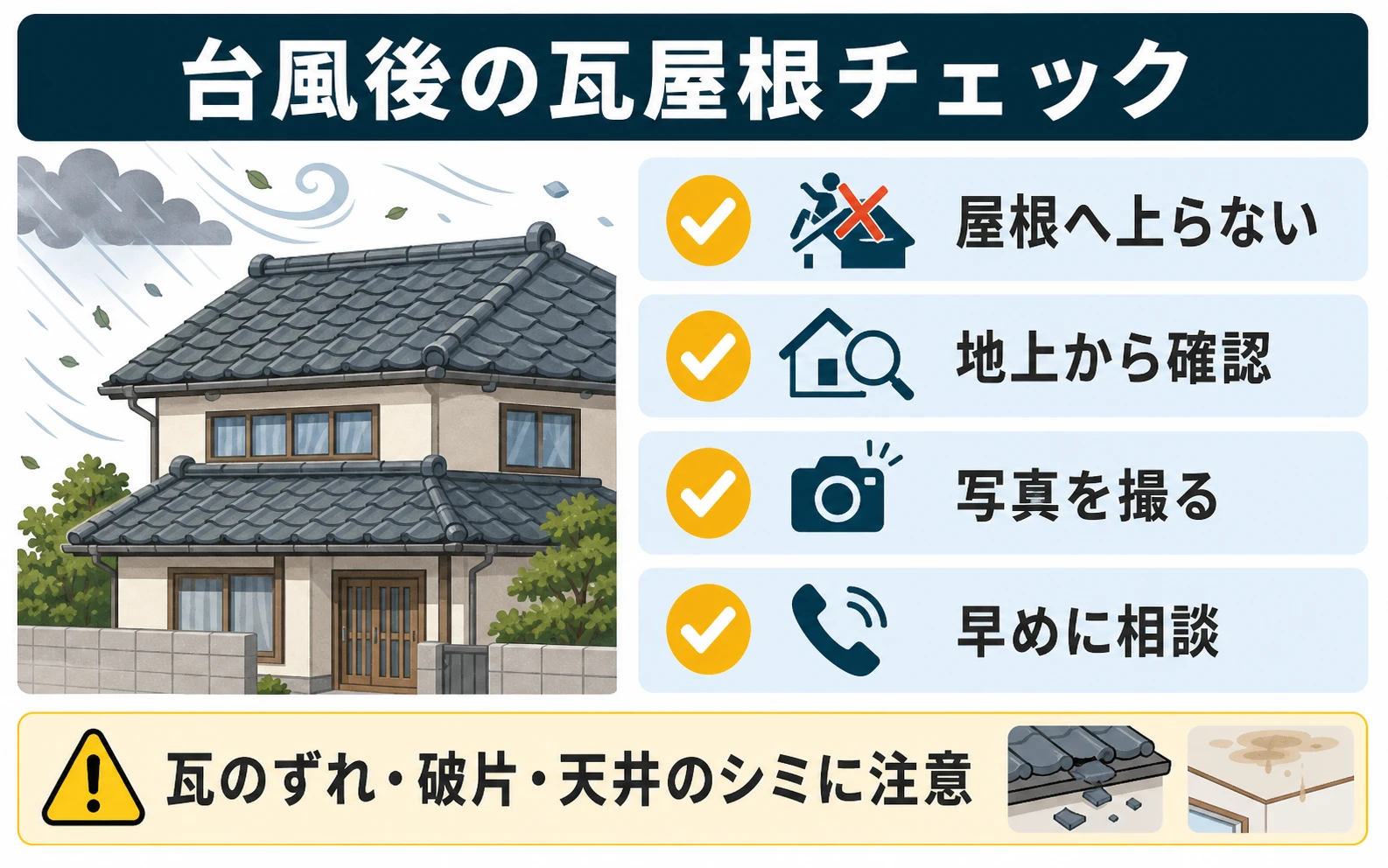 台風後の瓦屋根チェック