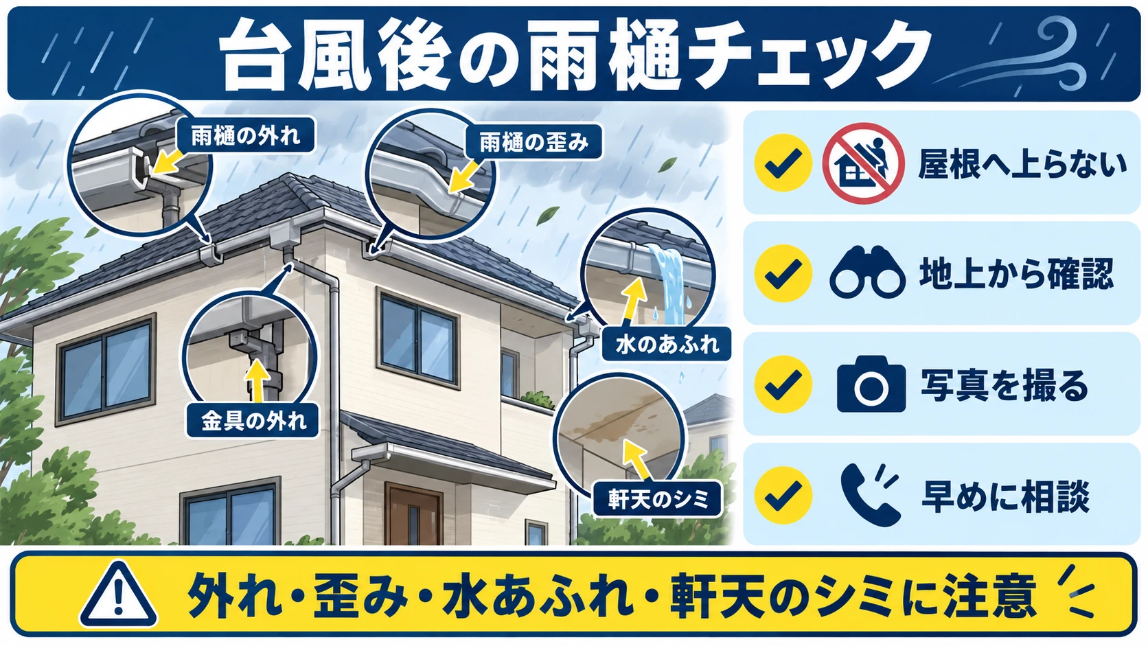 台風後の雨樋チェック