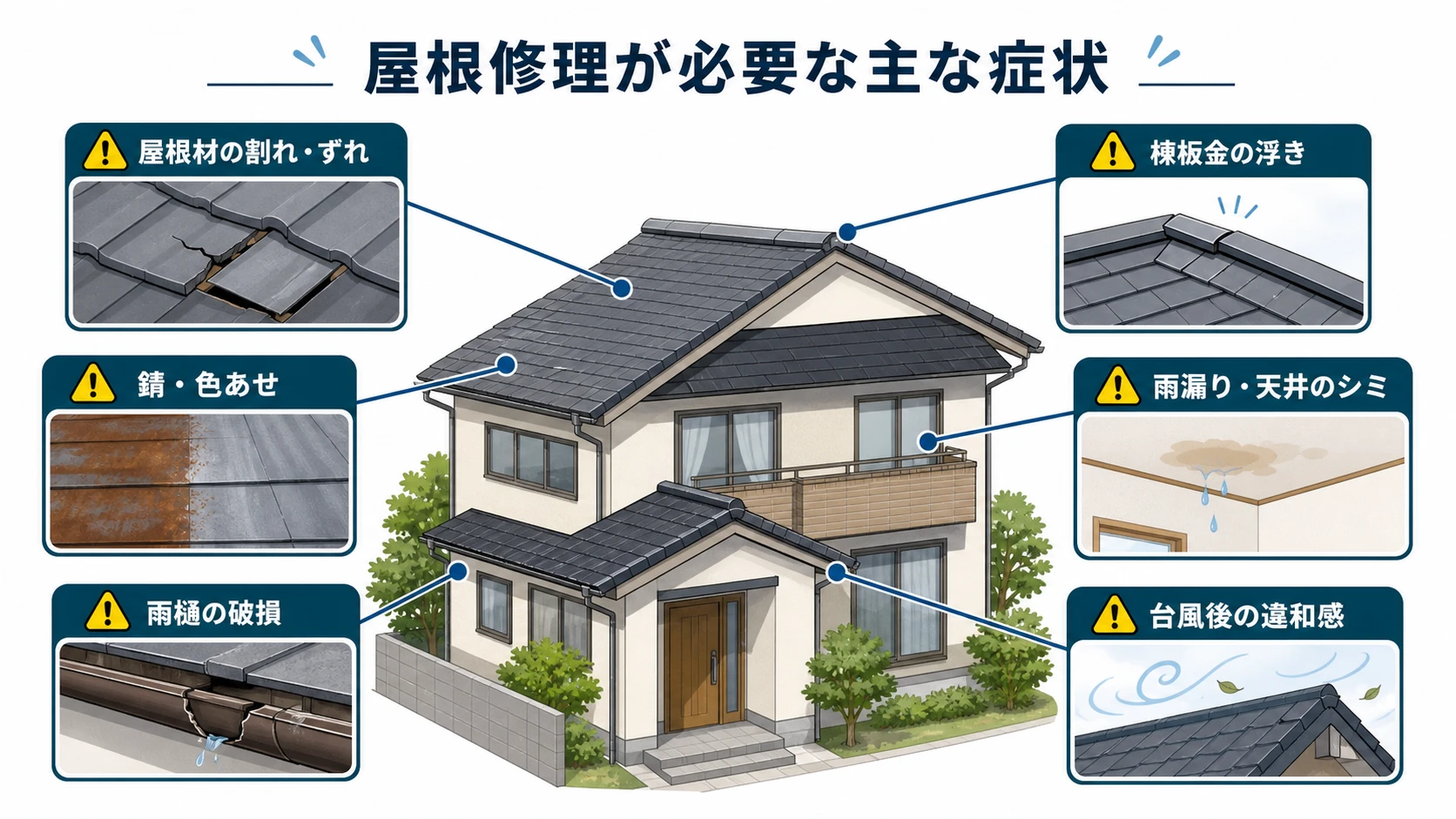 屋根修理が必要な主な症状