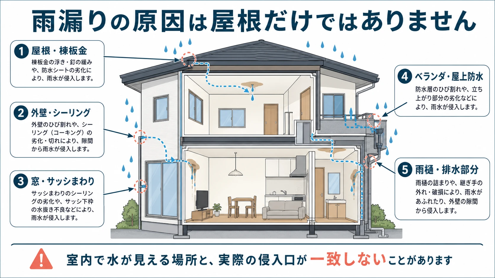 雨漏りの原因は屋根だけではありません