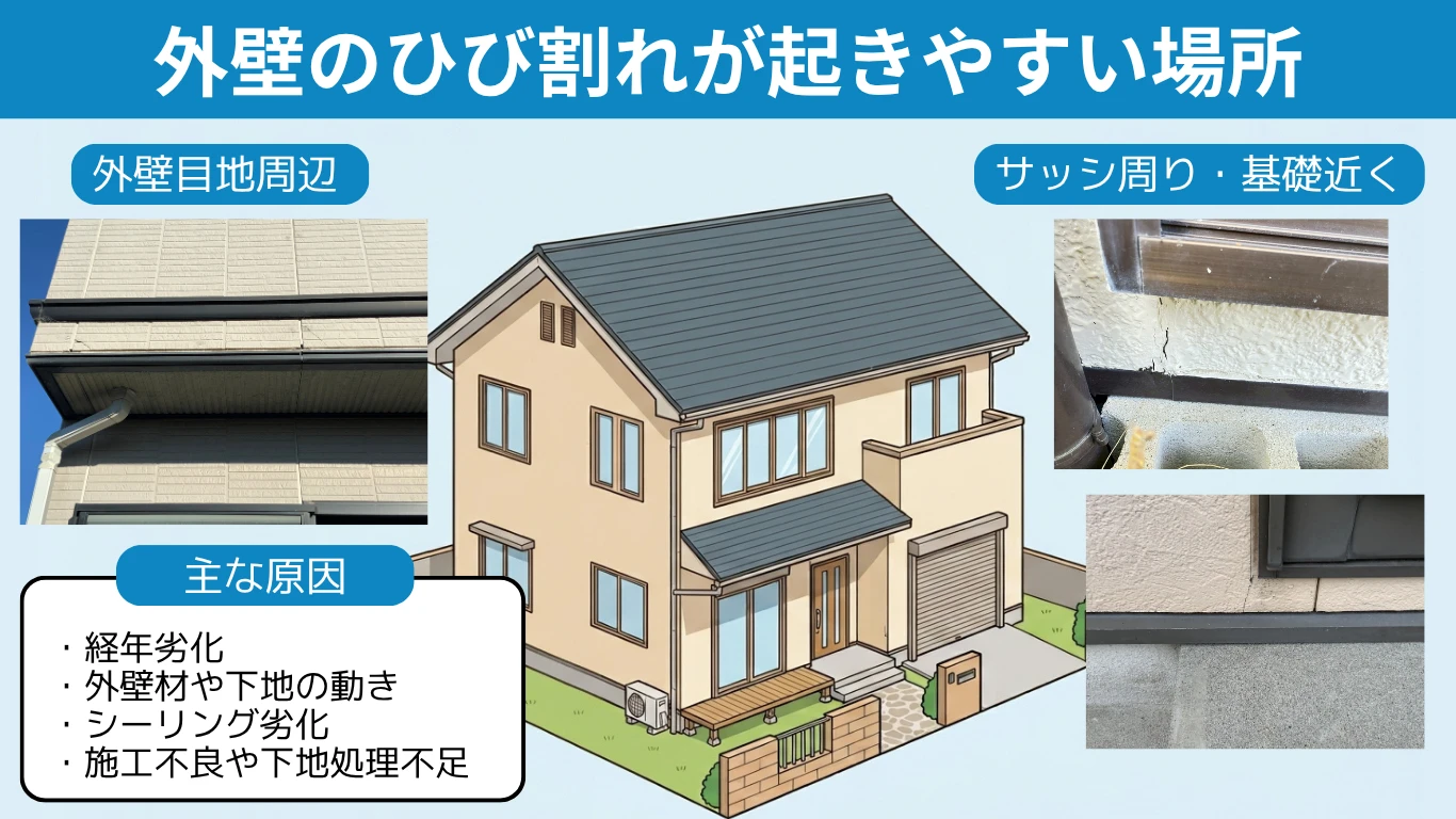 外壁のひび割れが起きやすい場所